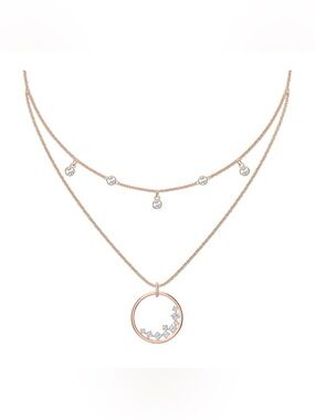 Swarovski Rose Gold Double-Layer Crystal Circle Pendant Necklace